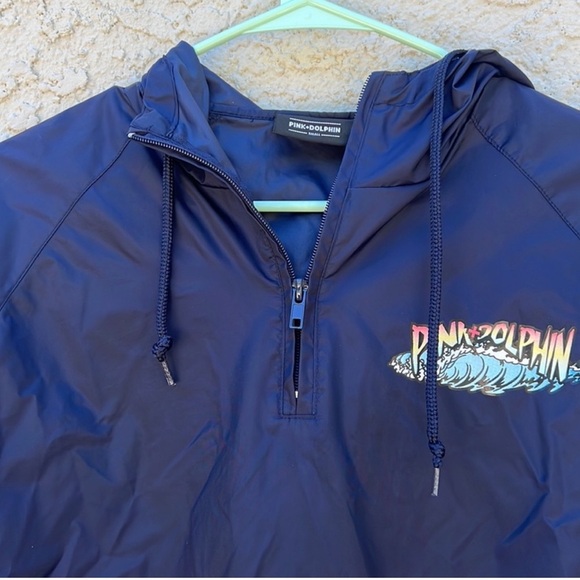 Pink Dolphin Blue Nylon 1/4 Zip Pullover Windbreaker Hoodie Jacket Men's Size S - Picture 3 of 6
